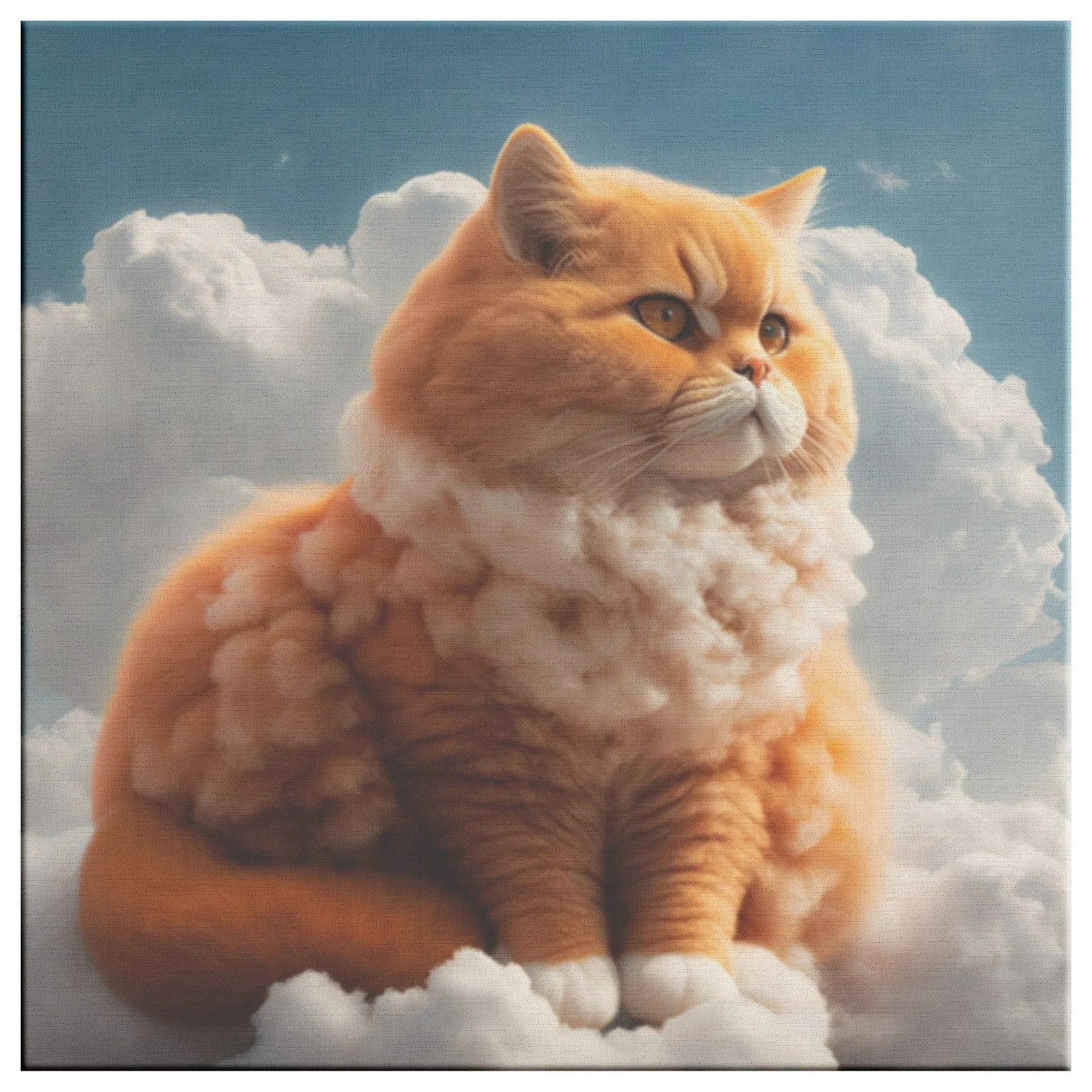 A Fluffy Ginger Cat Sitting On a Cloud Wall art canvas art latex ink
