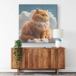 A Fluffy Ginger Cat Sitting On a Cloud Wall art canvas art latex ink