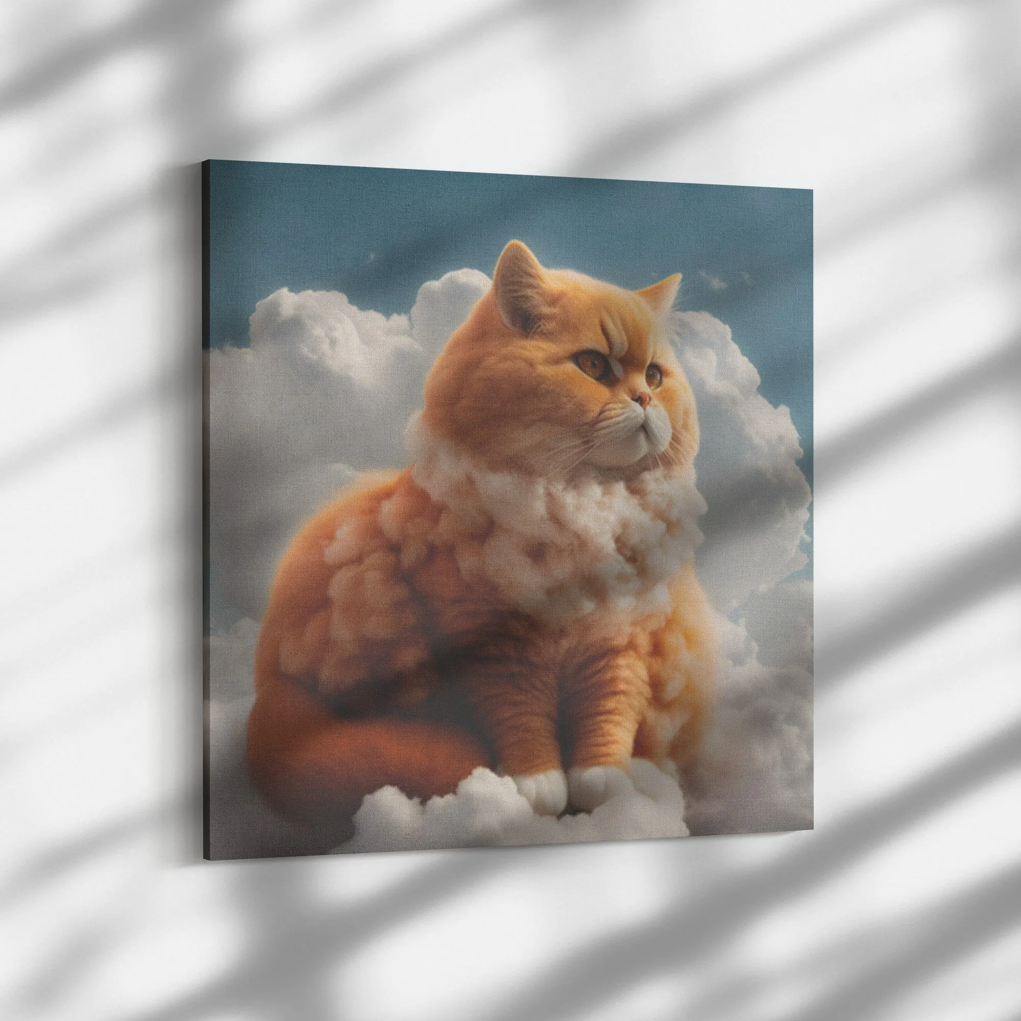 A Fluffy Ginger Cat Sitting On a Cloud Wall art canvas art latex ink