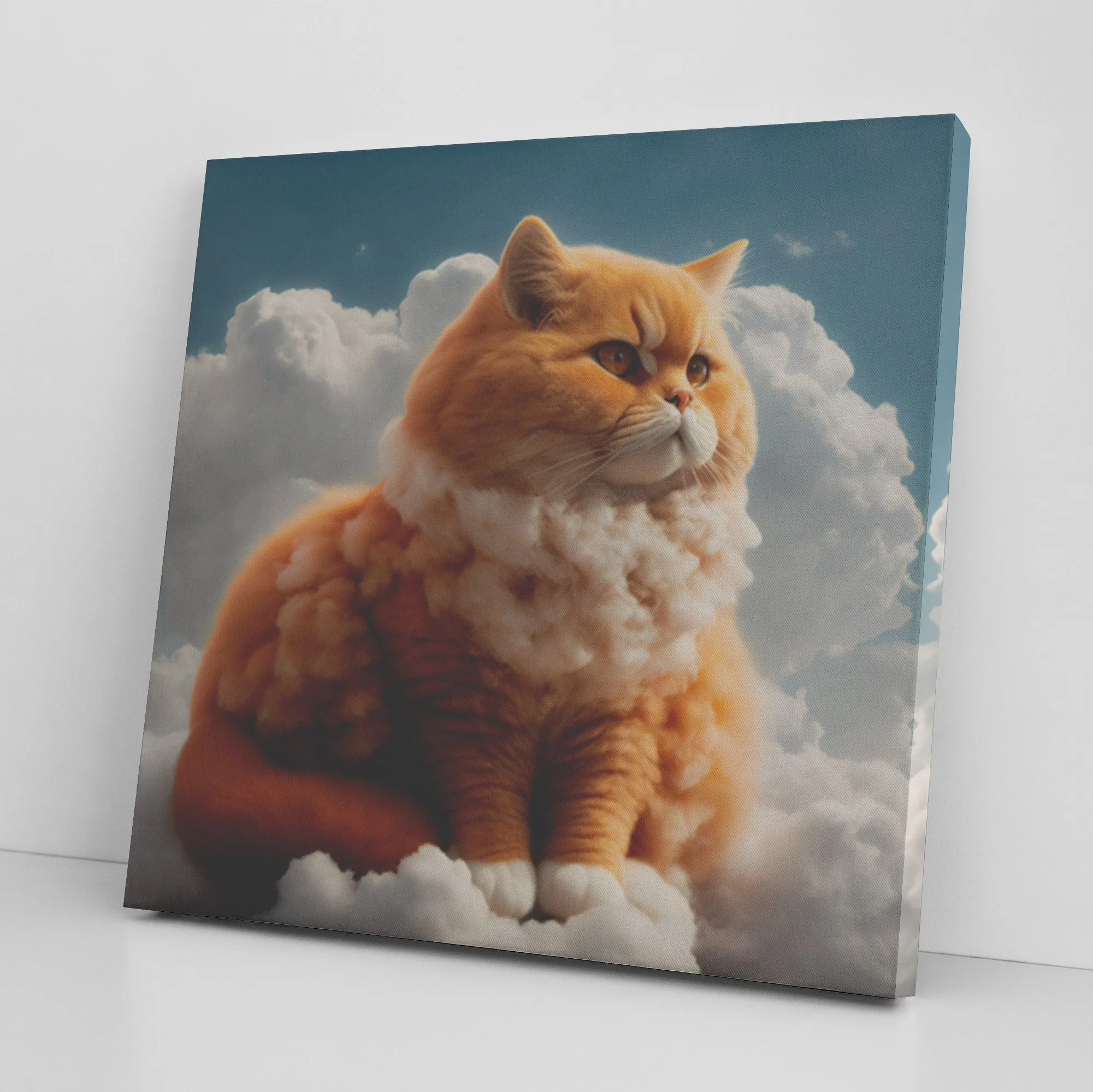 A Fluffy Ginger Cat Sitting On a Cloud Wall art canvas art latex ink