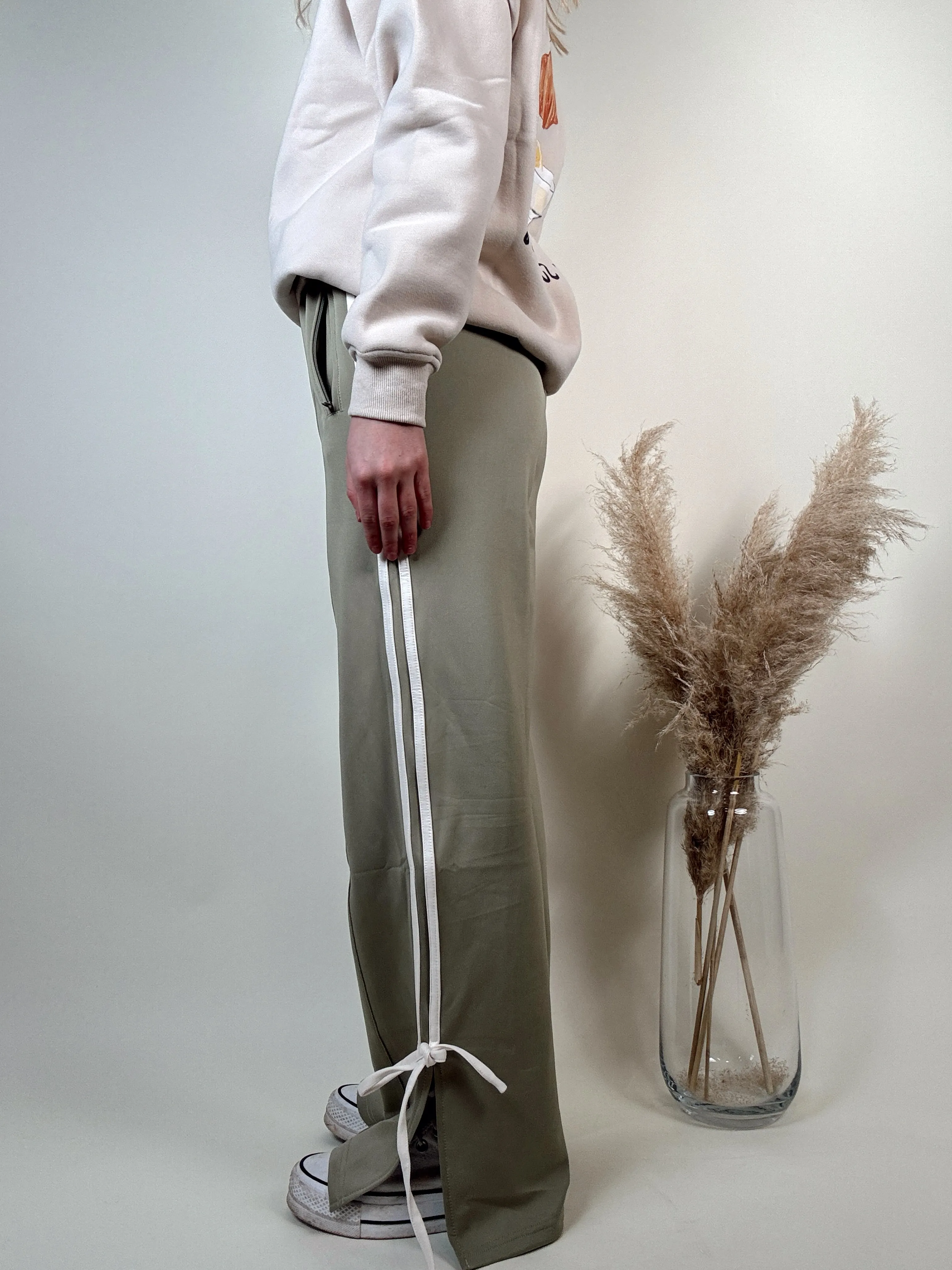 Bow Detail Track Pants - SAGE GREEN