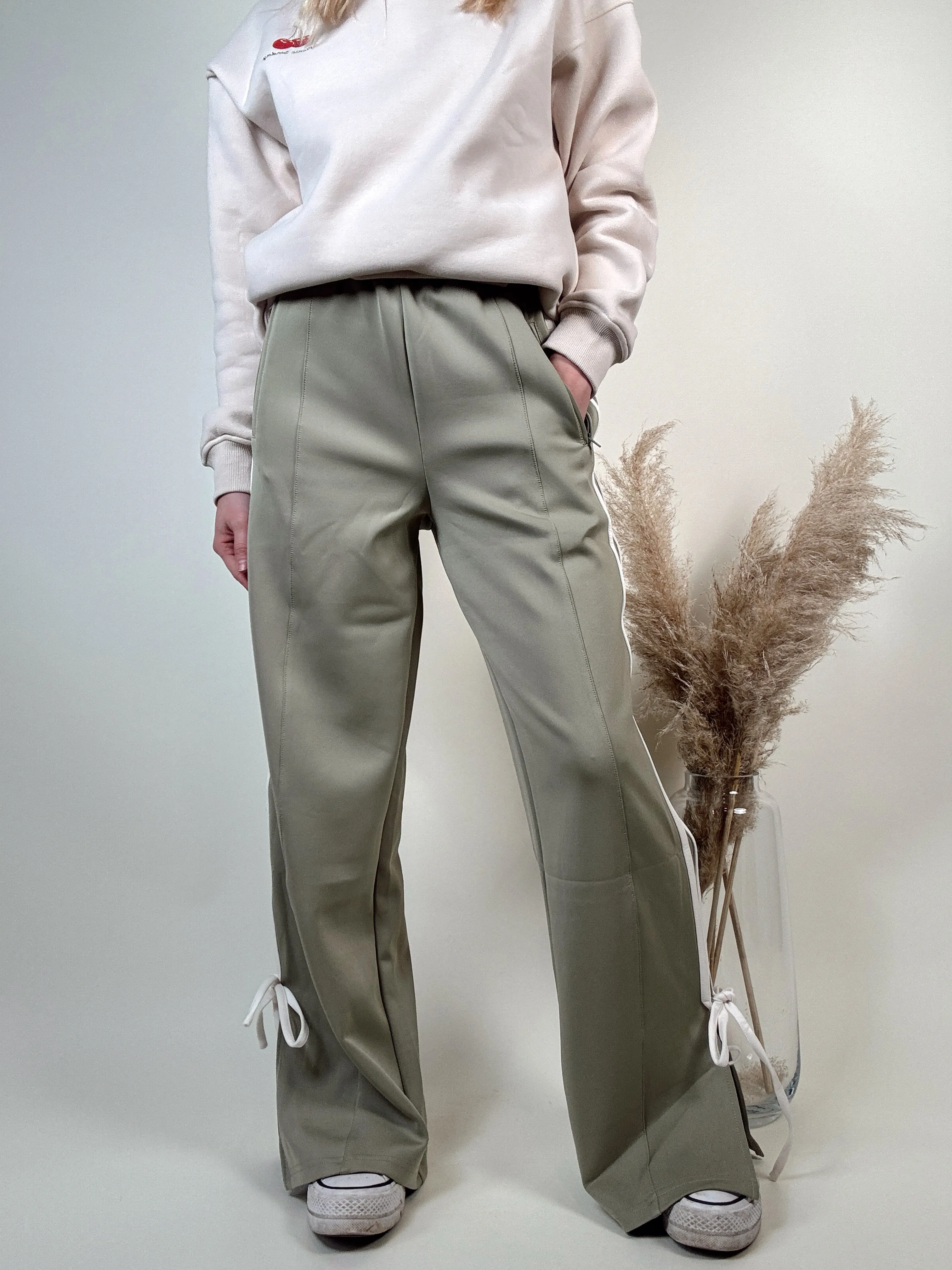 Bow Detail Track Pants - SAGE GREEN