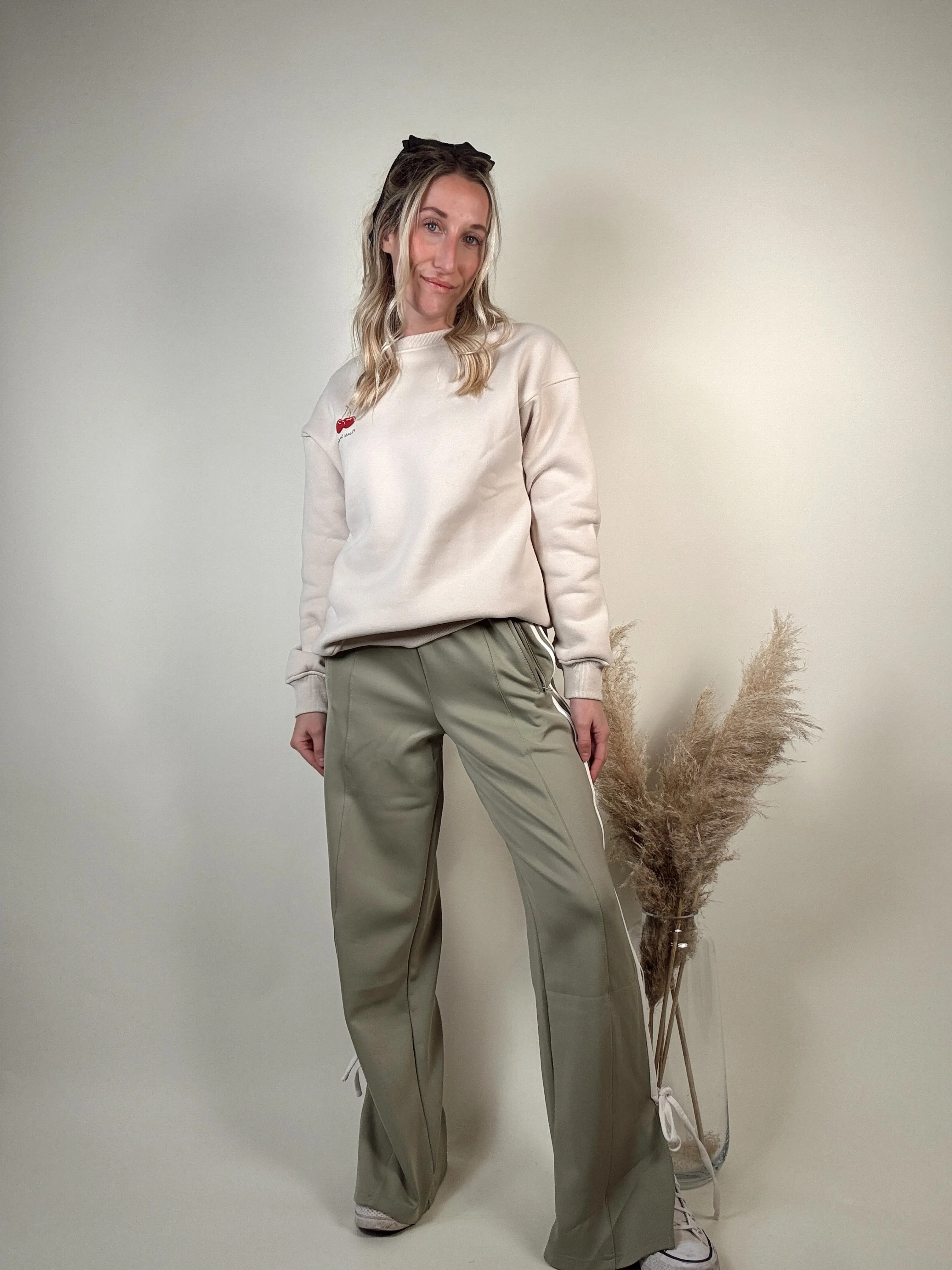 Bow Detail Track Pants - SAGE GREEN