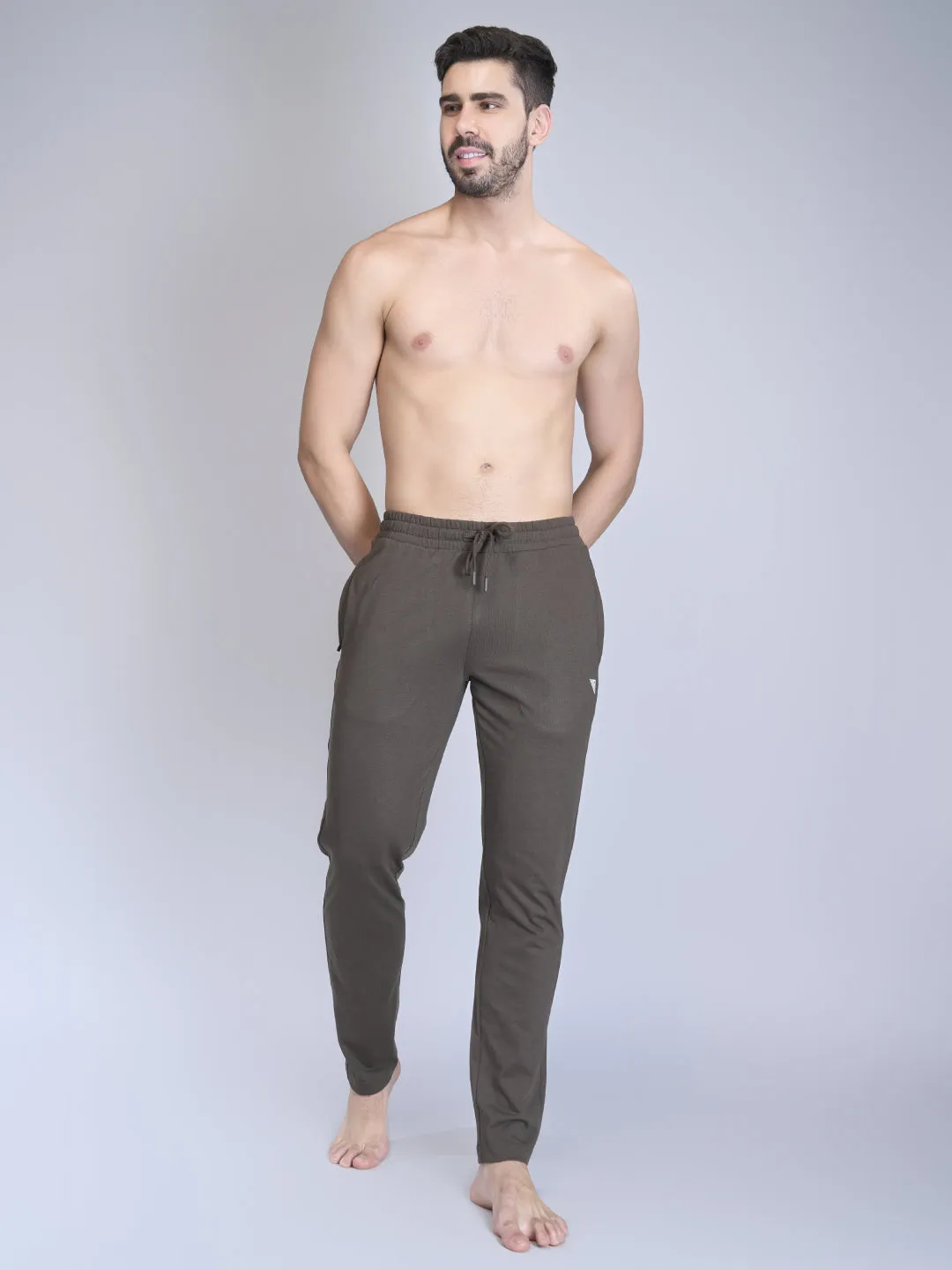 Combed Cotton Side Sew Panel Smart Fit  Zipper Pocket Track Pant Olive Green