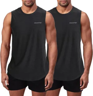 Different Touch Mens 2 Pack Active Gym Workout Sleeveless Shirts Quick Dry Crew Neck Muscle Tank Top