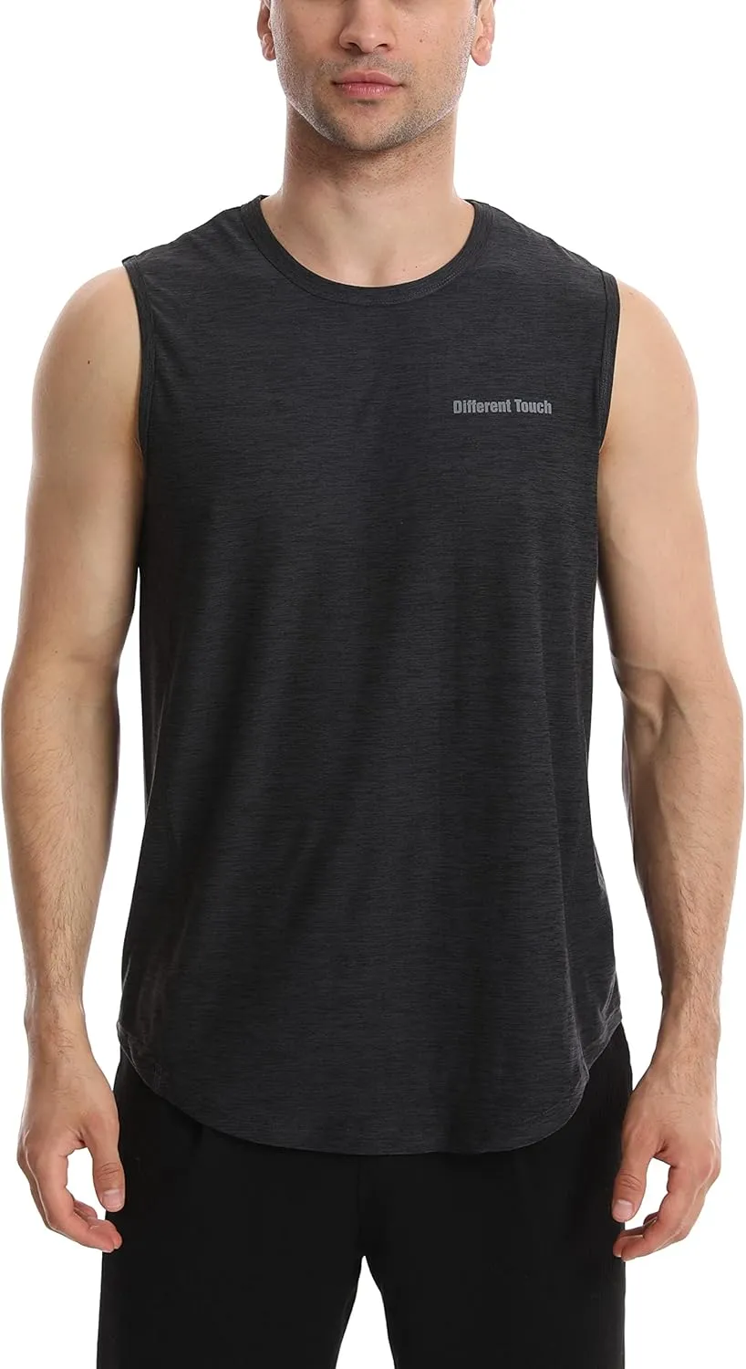 Different Touch Mens 2 Pack Active Gym Workout Sleeveless Shirts Quick Dry Crew Neck Muscle Tank Top