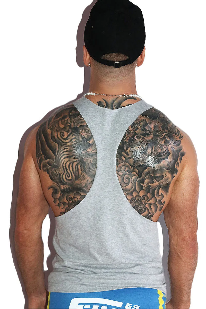 Dumb Buff Bottom Boy String Tank-Grey