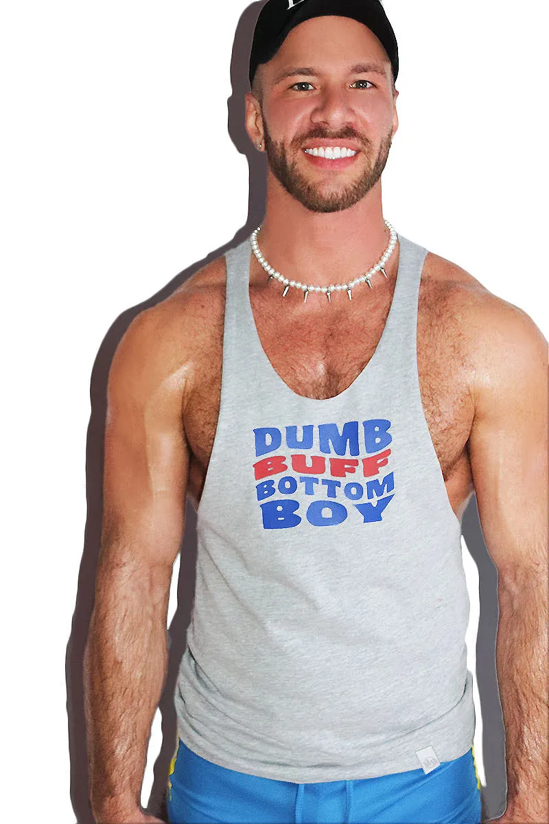 Dumb Buff Bottom Boy String Tank-Grey