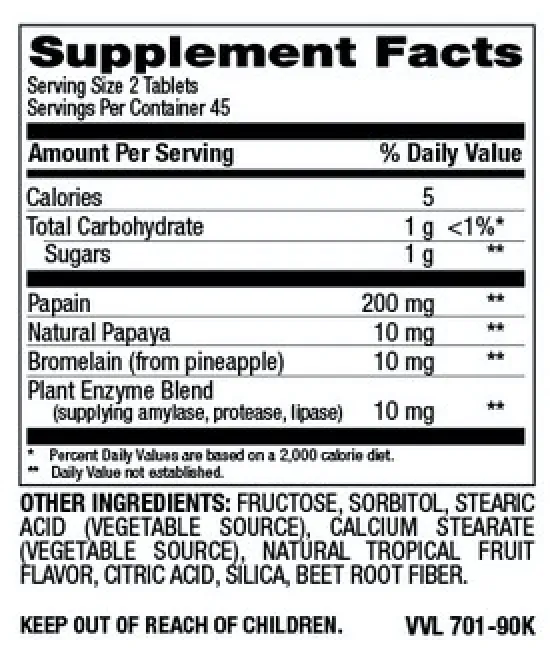 Natural Papaya, 90 chewable vegetarian tabs (item 701009000)