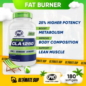PVL Isolated CLA 1250, Fat Burner & Metabolism Booster, 180 Softgels