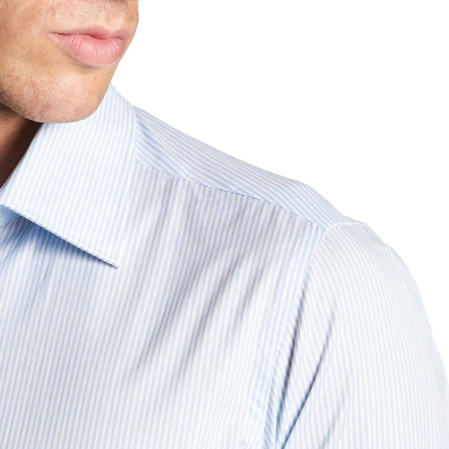 REGULAR WHITE AND LIGHT BLUE STRIPED CLASSIC SHIRT