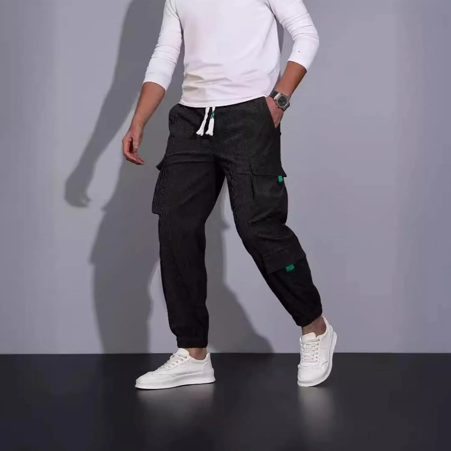 Sweatpants for Men Track Tapered Combat Coloured Slacks Male Split Breathable Baggys Elasticated Waist Joggers