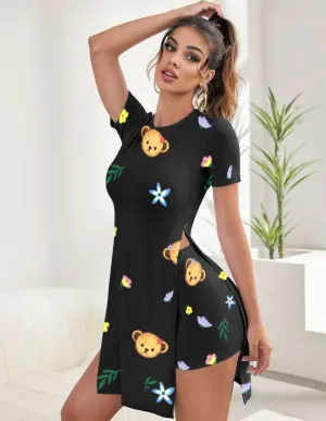 Teddy Print Tunic Top Shorts Set